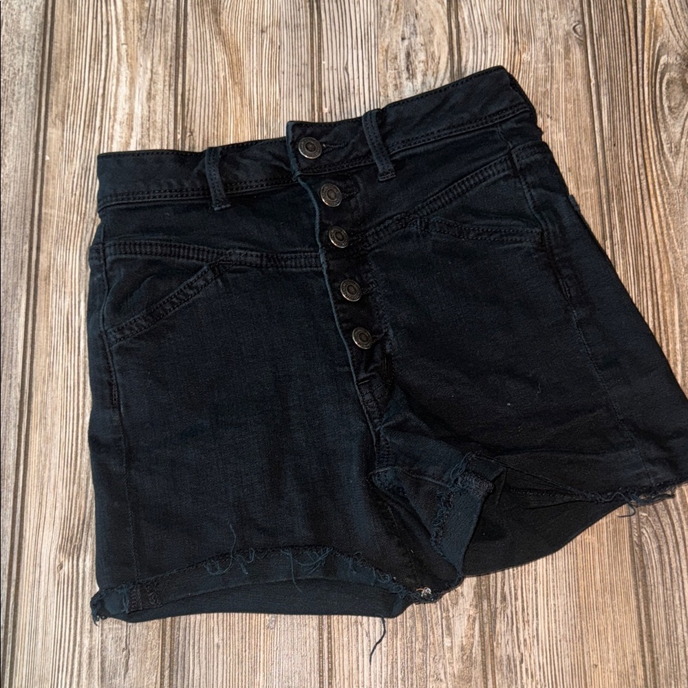 American Eagle Outfitters Black High Waist Denim Shorts sz 2 super stretch